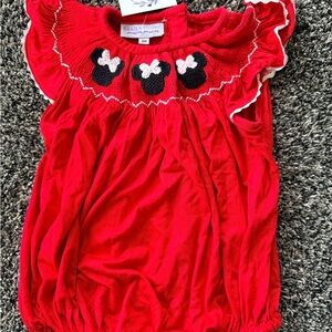 Red Smocked Baby Dress with Minnie Mouse Embroidery